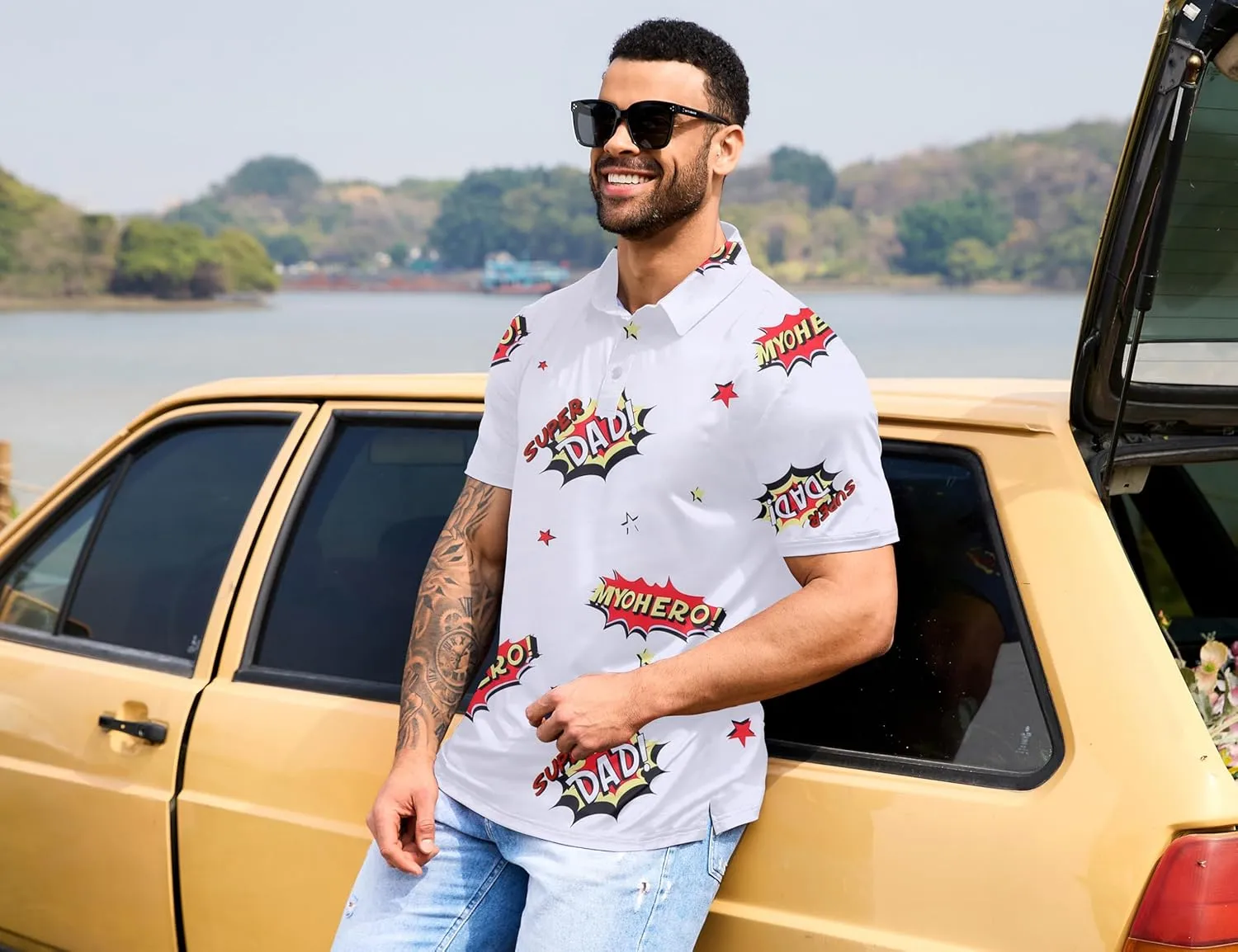 Mens Polo Shirts Short Sleeve Print Golf Shirts Gifts for Men