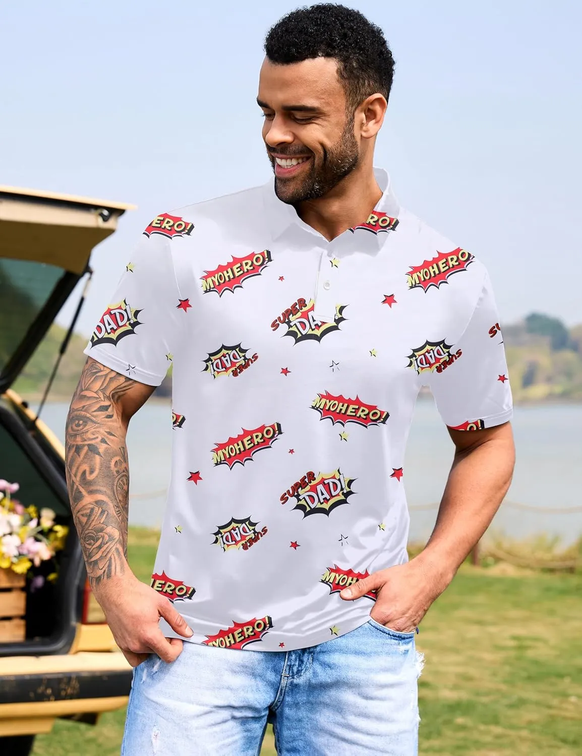 Mens Polo Shirts Short Sleeve Print Golf Shirts Gifts for Men
