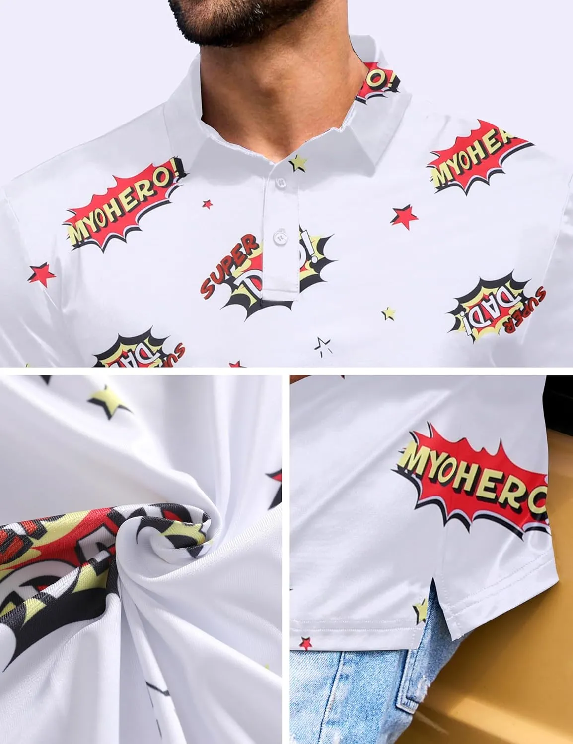 Mens Polo Shirts Short Sleeve Print Golf Shirts Gifts for Men