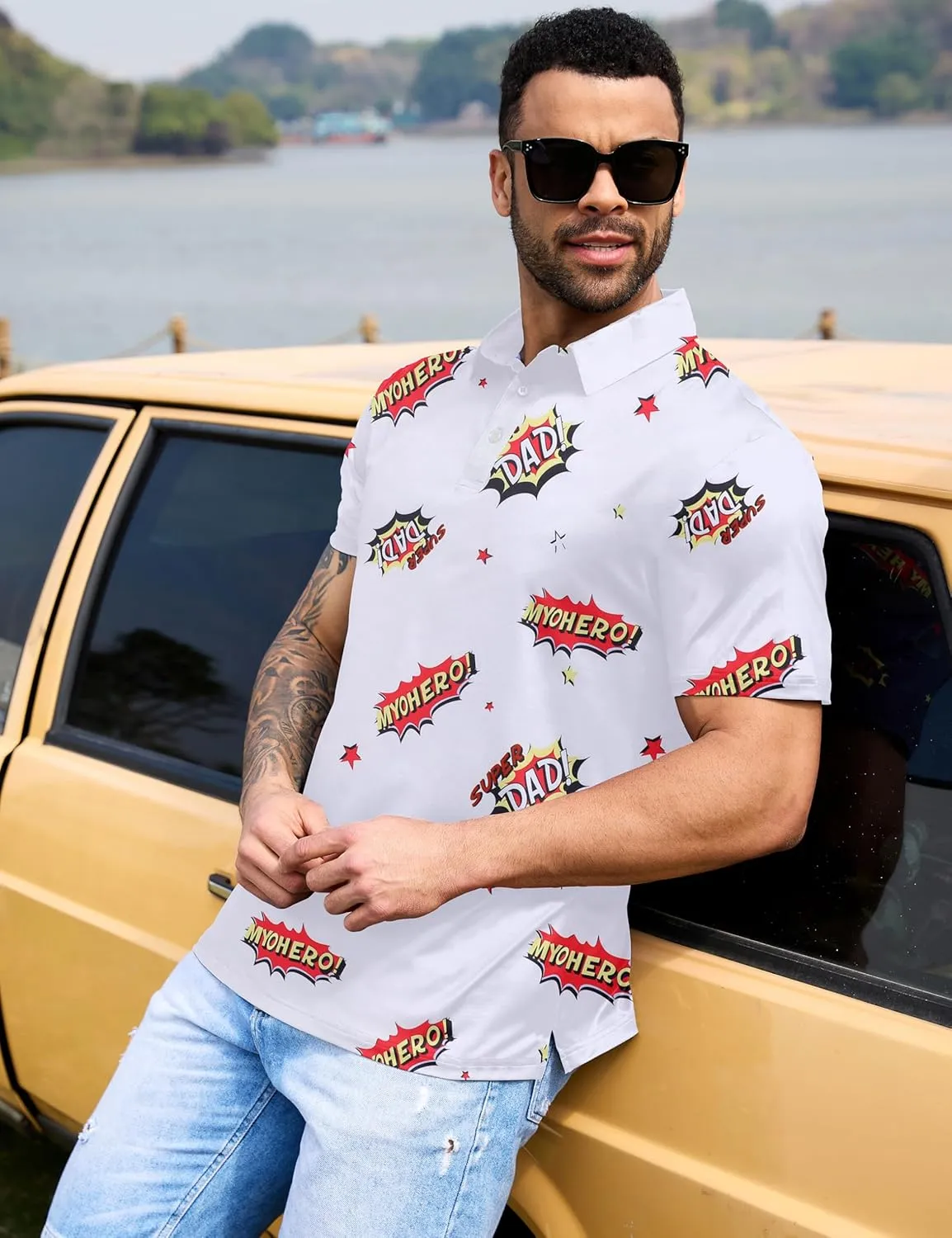 Mens Polo Shirts Short Sleeve Print Golf Shirts Gifts for Men