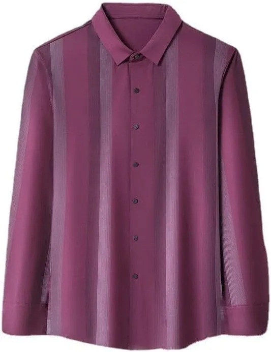 Men's Seamless Long Sleeve Shirt Vertical Striped Business Casual Thin Blouse Spring Autumn
