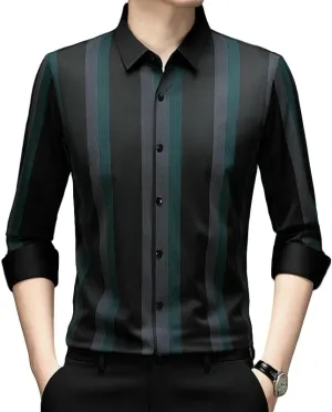 Men's Seamless Striped Long Sleeve Shirt Business Casual Non-Iron Lapel Shirt Spring Autumn