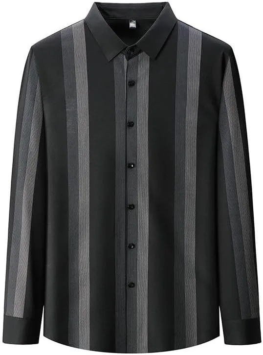 Men's Seamless Striped Long Sleeve Shirt Business Casual Non-Iron Lapel Shirt Spring Autumn