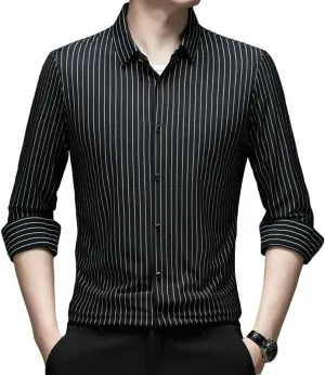 Men's Spring Long Sleeve Seamless Non-Iron Business Casual Yarn-Dyed Striped Shirt