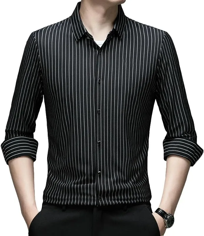 Men's Spring Long Sleeve Seamless Non-Iron Business Casual Yarn-Dyed Striped Shirt