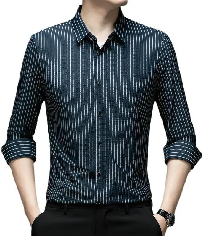 Men's Spring Long Sleeve Seamless Non-Iron Business Casual Yarn-Dyed Striped Shirt