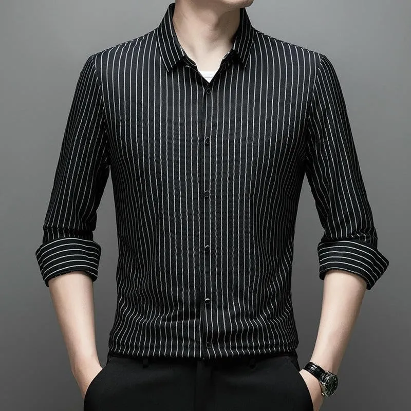 Men's Spring Long Sleeve Seamless Non-Iron Business Casual Yarn-Dyed Striped Shirt