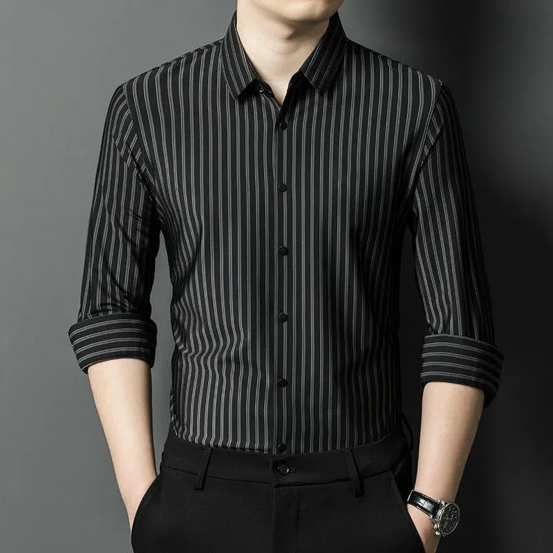 Men's Striped Shirt Middle-Aged Business Casual Seamless Non-Iron Blouse Autumn
