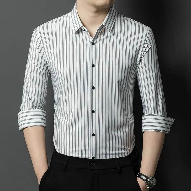 Men's Striped Shirt Middle-Aged Business Casual Seamless Non-Iron Blouse Autumn