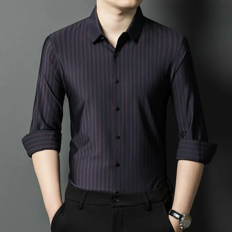 Men's Striped Shirt Middle-Aged Business Casual Seamless Non-Iron Blouse Autumn