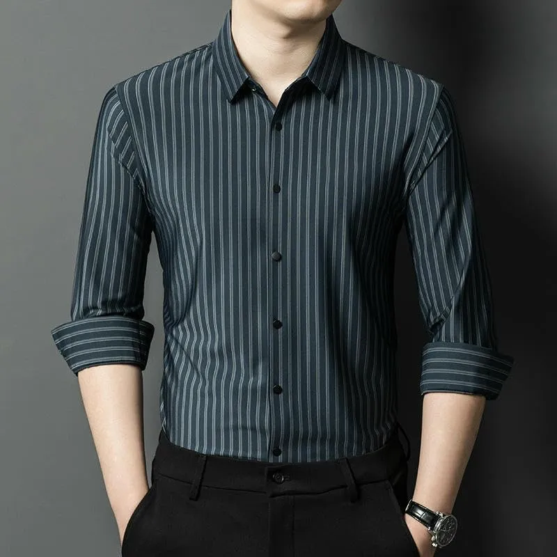 Men's Striped Shirt Middle-Aged Business Casual Seamless Non-Iron Blouse Autumn