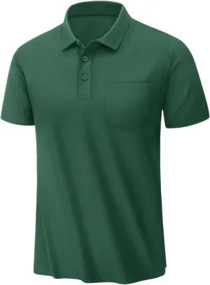 MenS Summer Quick Dry Polos Shirts Breathable Golf Polos Chest Pocket Short Sleeve Work T-Shirts