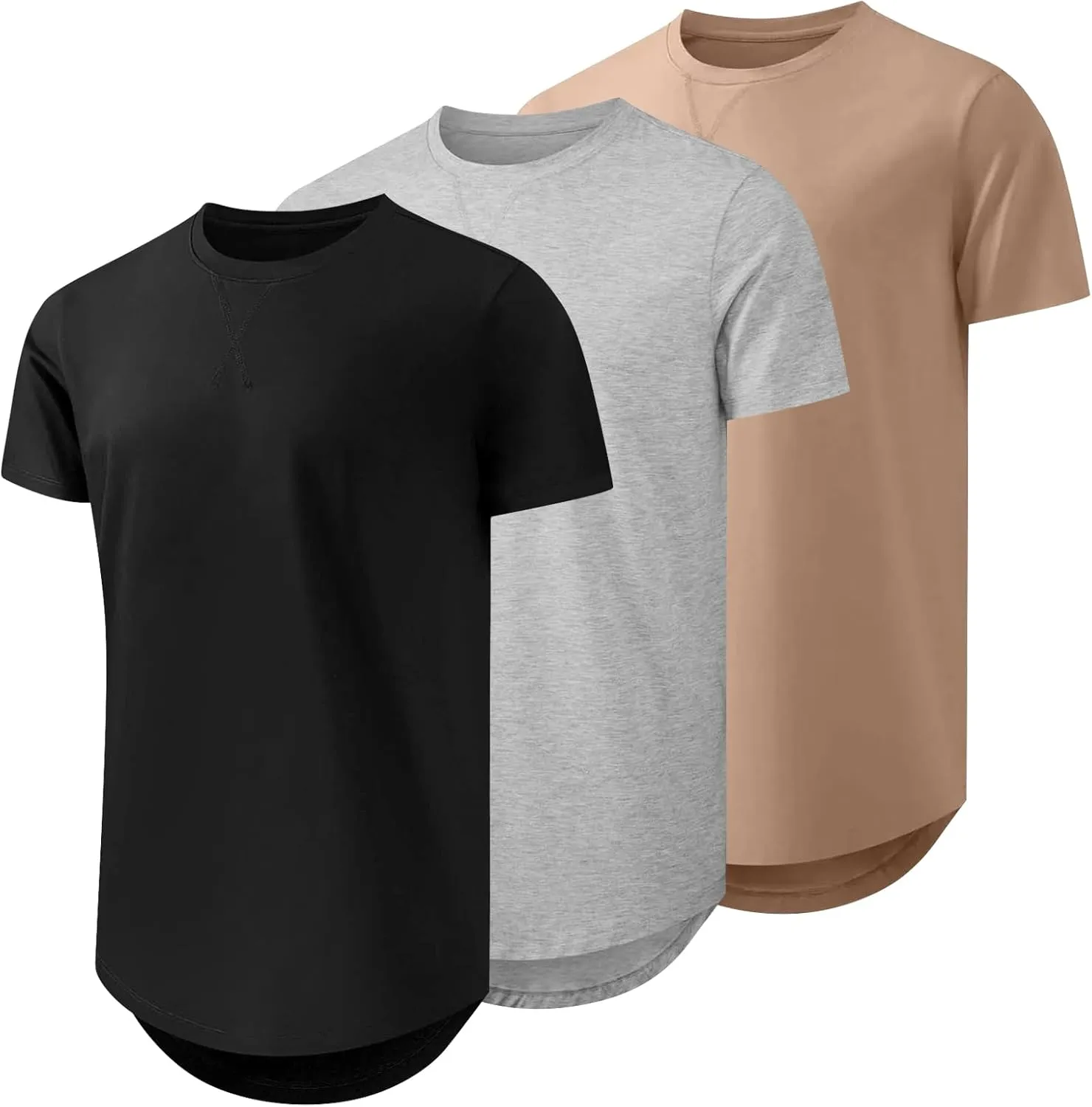 Mens T Shirts Casual Hipster Hip Hop Longline Crewneck Tee Shirts