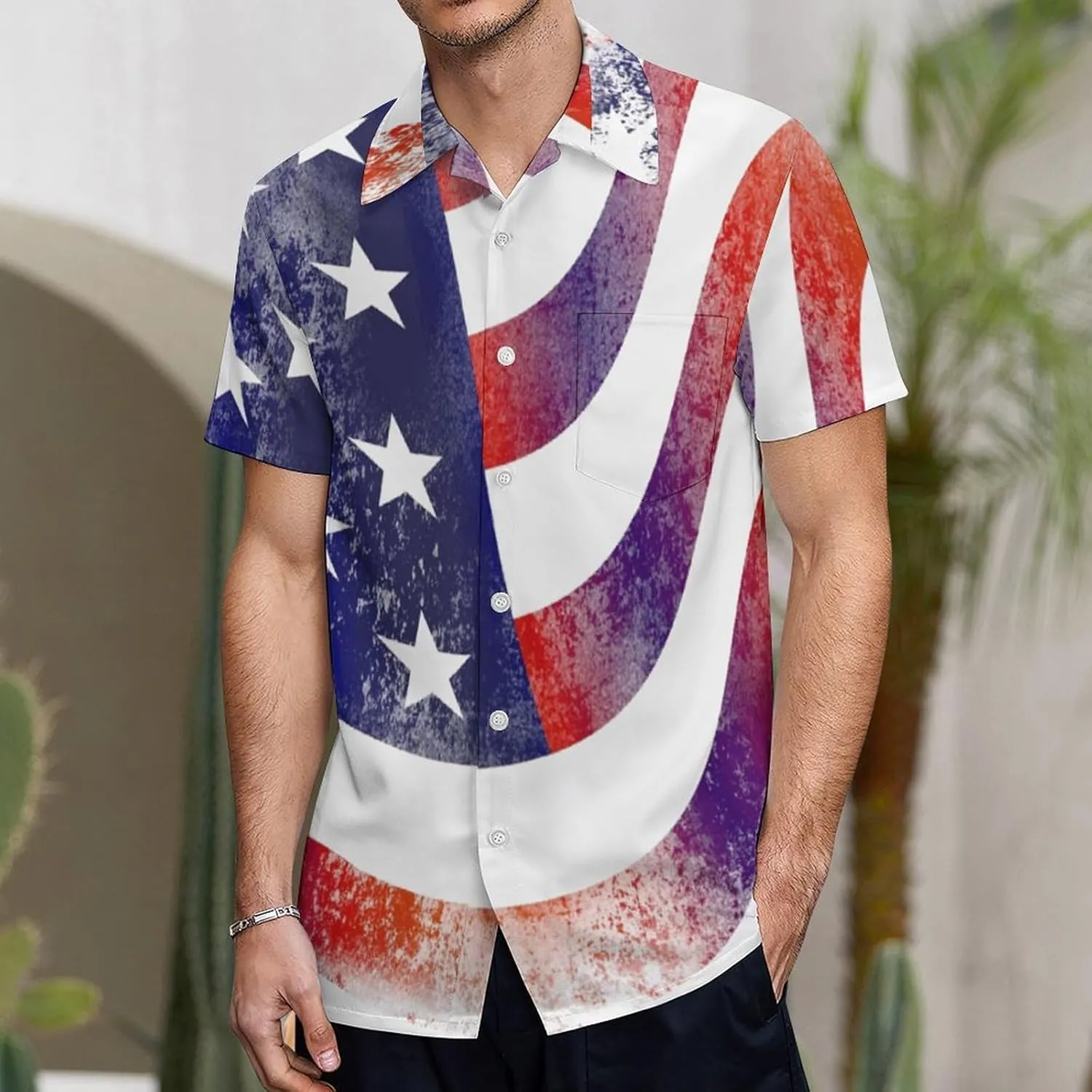 Men's Top Loose Turn Collar Short Sleeve Button Down Shirts Casual Shirt Blouses with Pocket