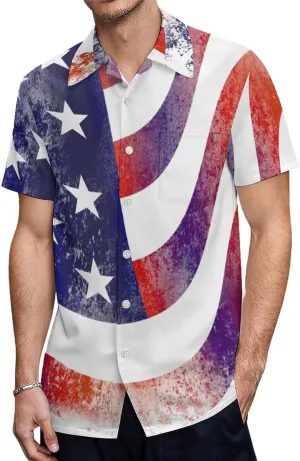 Men's Top Loose Turn Collar Short Sleeve Button Down Shirts Casual Shirt Blouses with Pocket