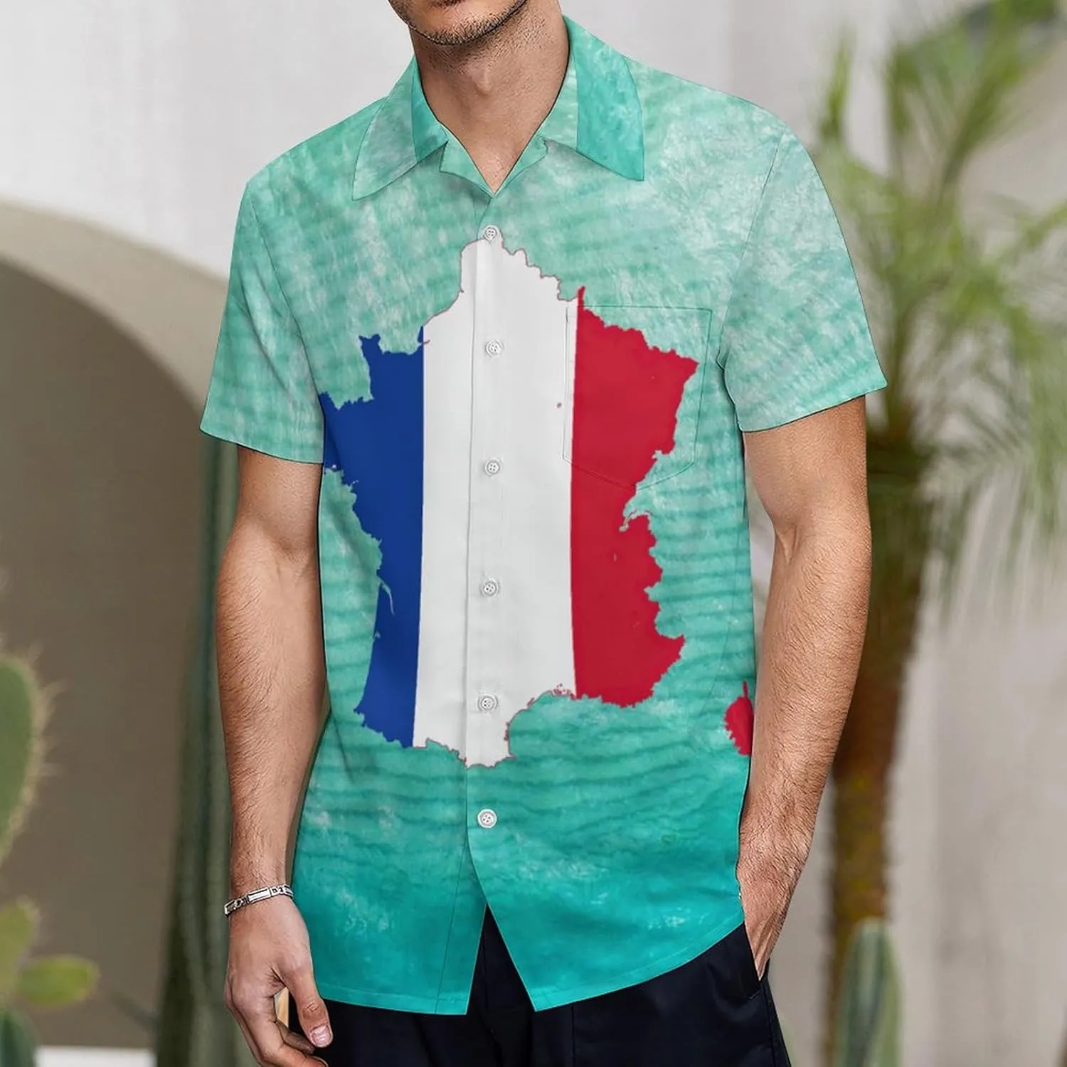 Men's Top Loose Turn Collar Short Sleeve Button Down Shirts Casual Shirt Blouses with Pocket