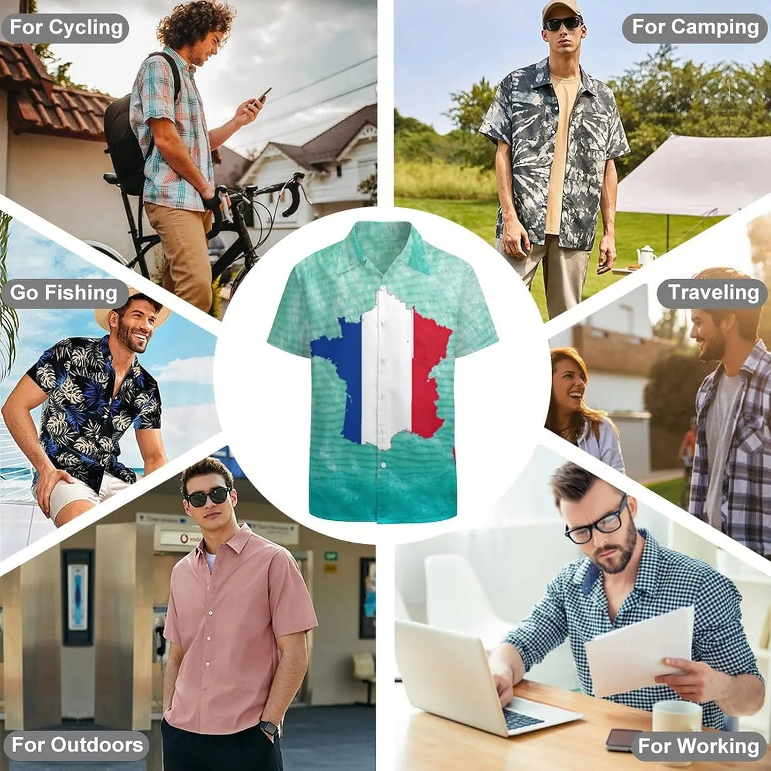 Men's Top Loose Turn Collar Short Sleeve Button Down Shirts Casual Shirt Blouses with Pocket