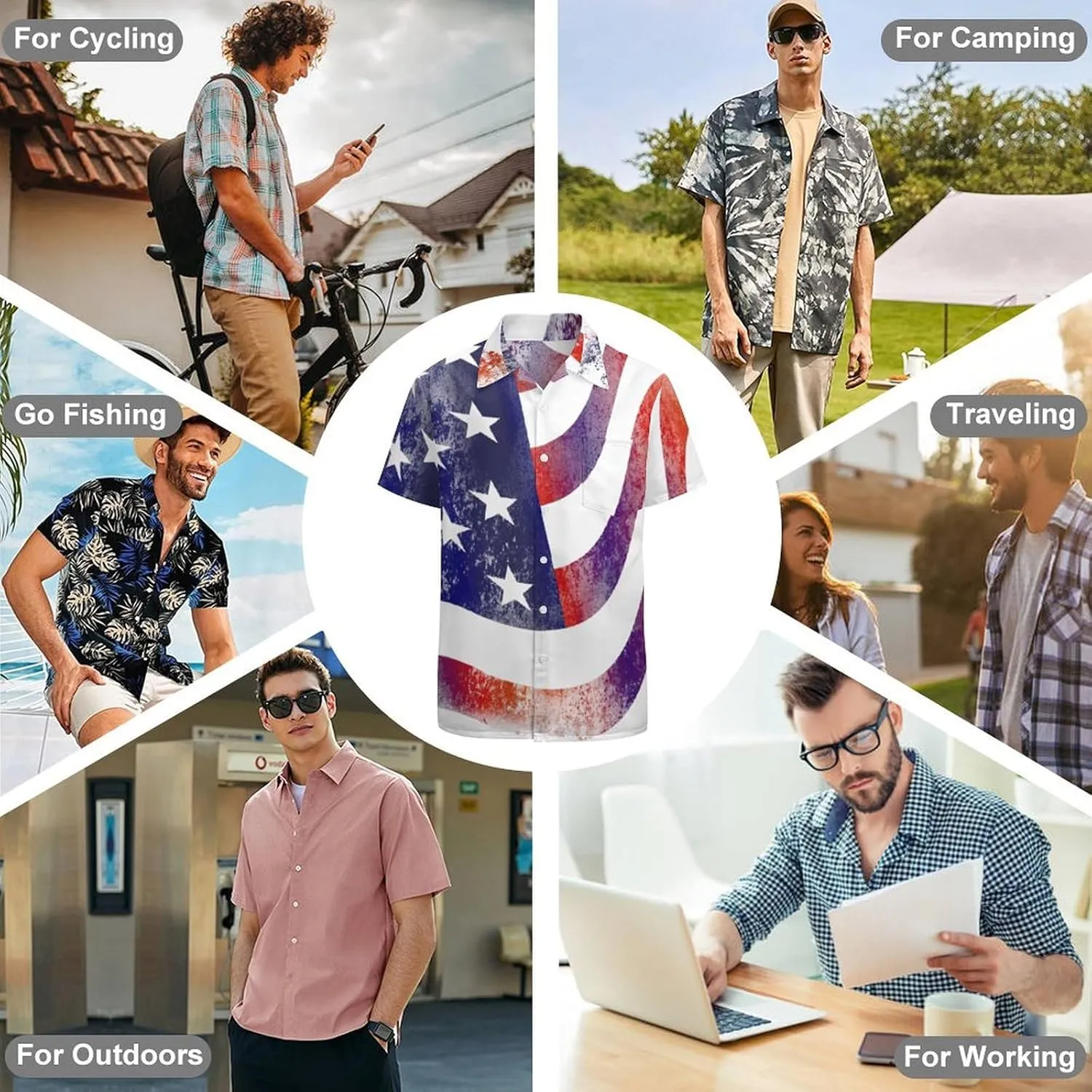 Men's Top Loose Turn Collar Short Sleeve Button Down Shirts Casual Shirt Blouses with Pocket