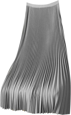 Midi Skirts for Women Solid Color Premium Satin Pleated Skirt Plus Size Versatile Skirt