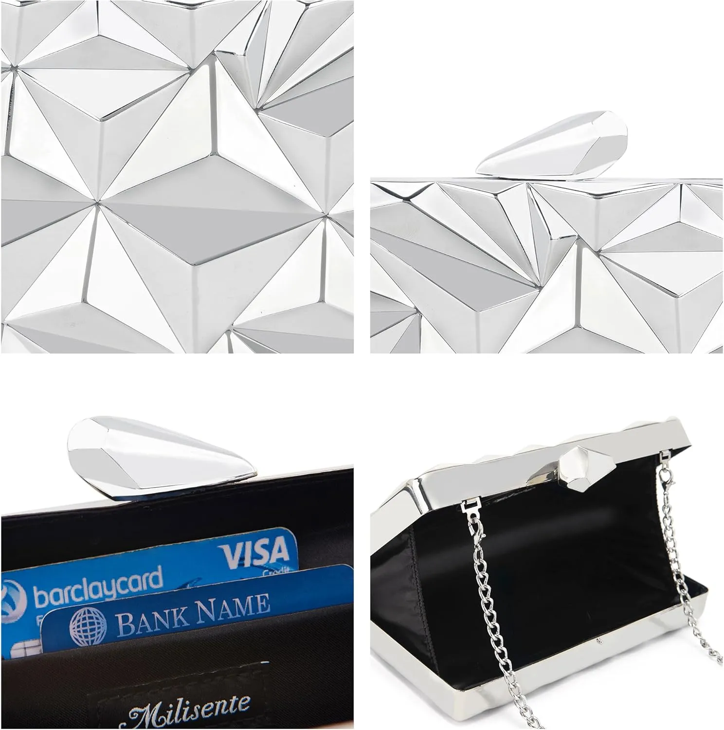 Milisente Women's Clutch Purses Metallic Bridal Party Geometric Evening Clutches Bags Cocktail Formal Handbags