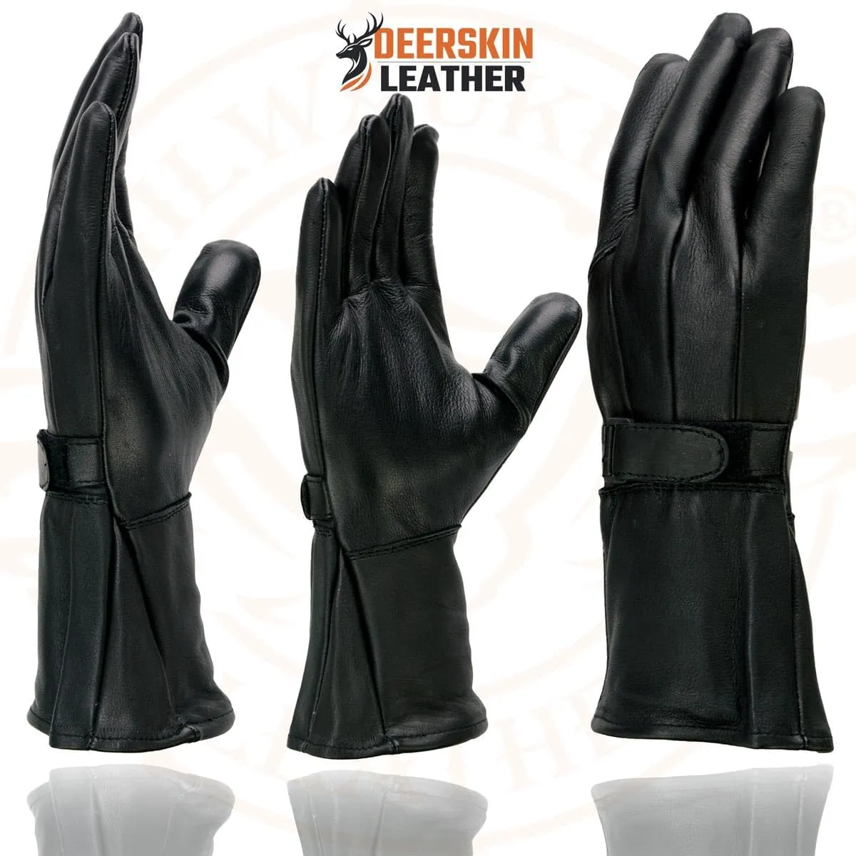 Milwaukee Leather Men's USA Deerskin Gauntlet Motorcycle Hand Gloves - Large