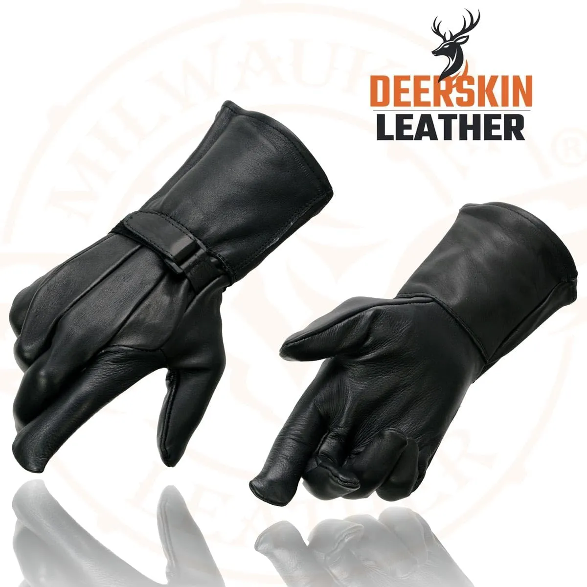 Milwaukee Leather Men's USA Deerskin Gauntlet Motorcycle Hand Gloves - Large