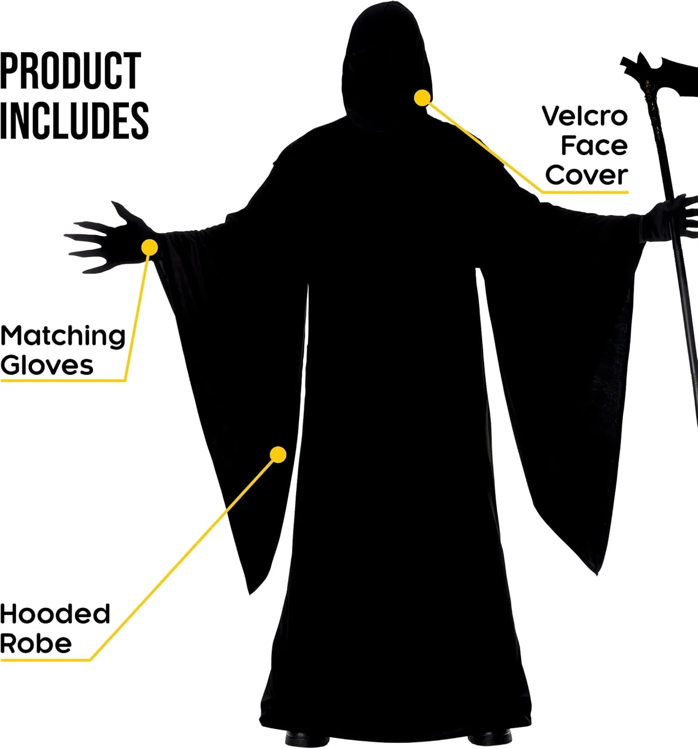 Morph Grim Reaper Costume For Men - Adult Grim Reaper Robe - Spooky Halloween Outfit - Dark Cloak For Parties