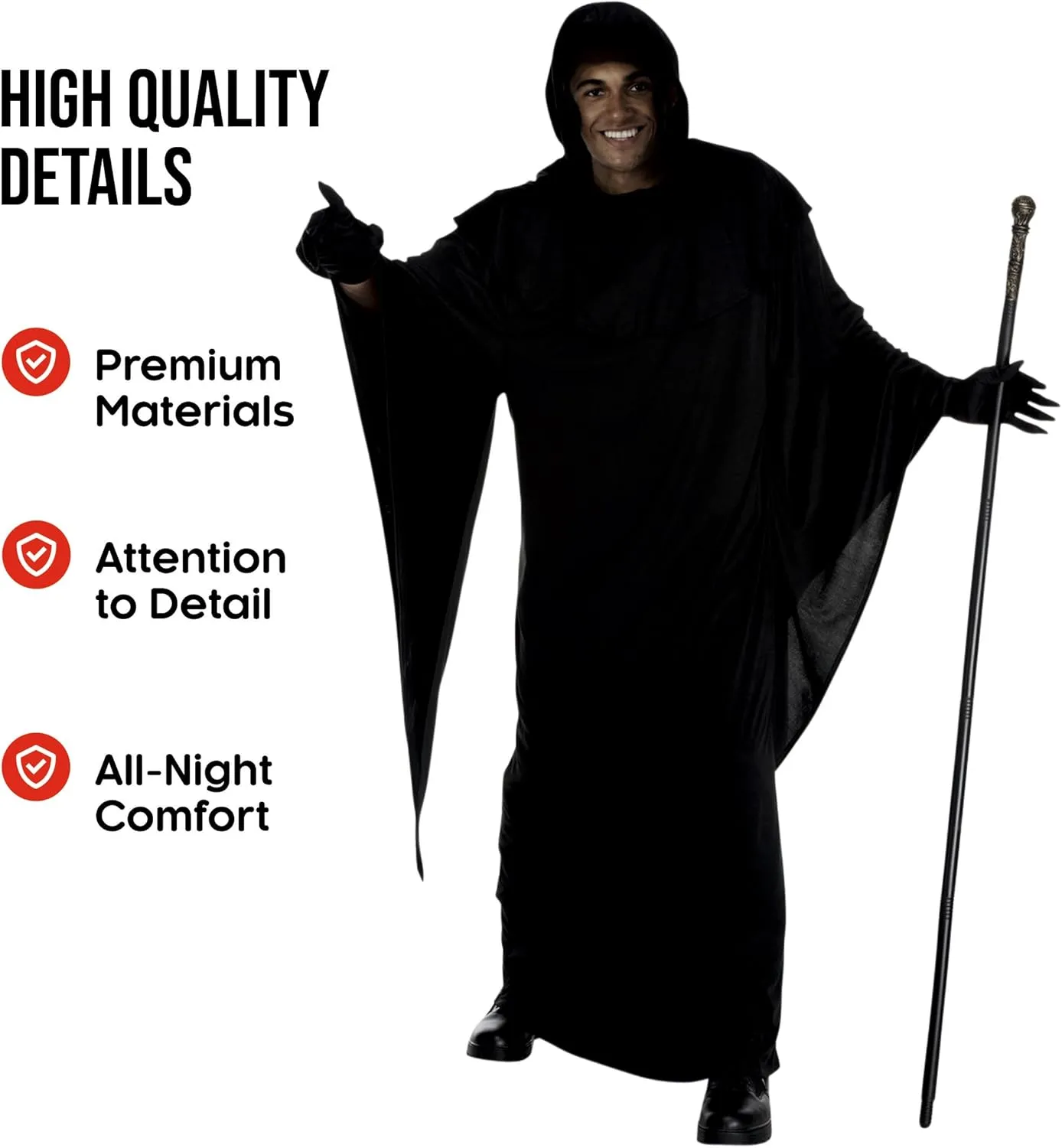 Morph Grim Reaper Costume For Men - Adult Grim Reaper Robe - Spooky Halloween Outfit - Dark Cloak For Parties
