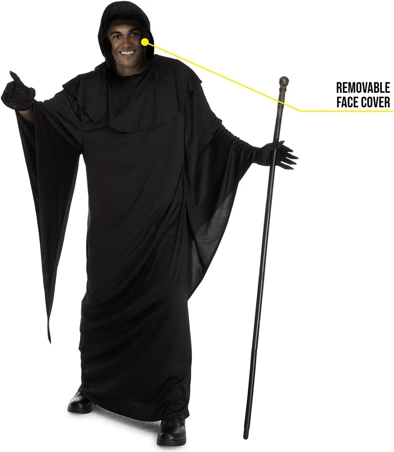 Morph Grim Reaper Costume For Men - Adult Grim Reaper Robe - Spooky Halloween Outfit - Dark Cloak For Parties