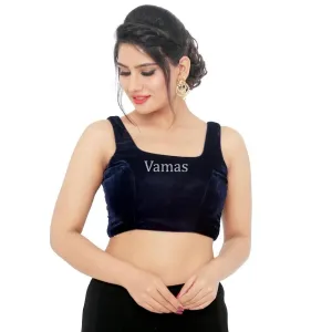 Navy Blue Vamas Velvet Back Open Ready Made Blouse