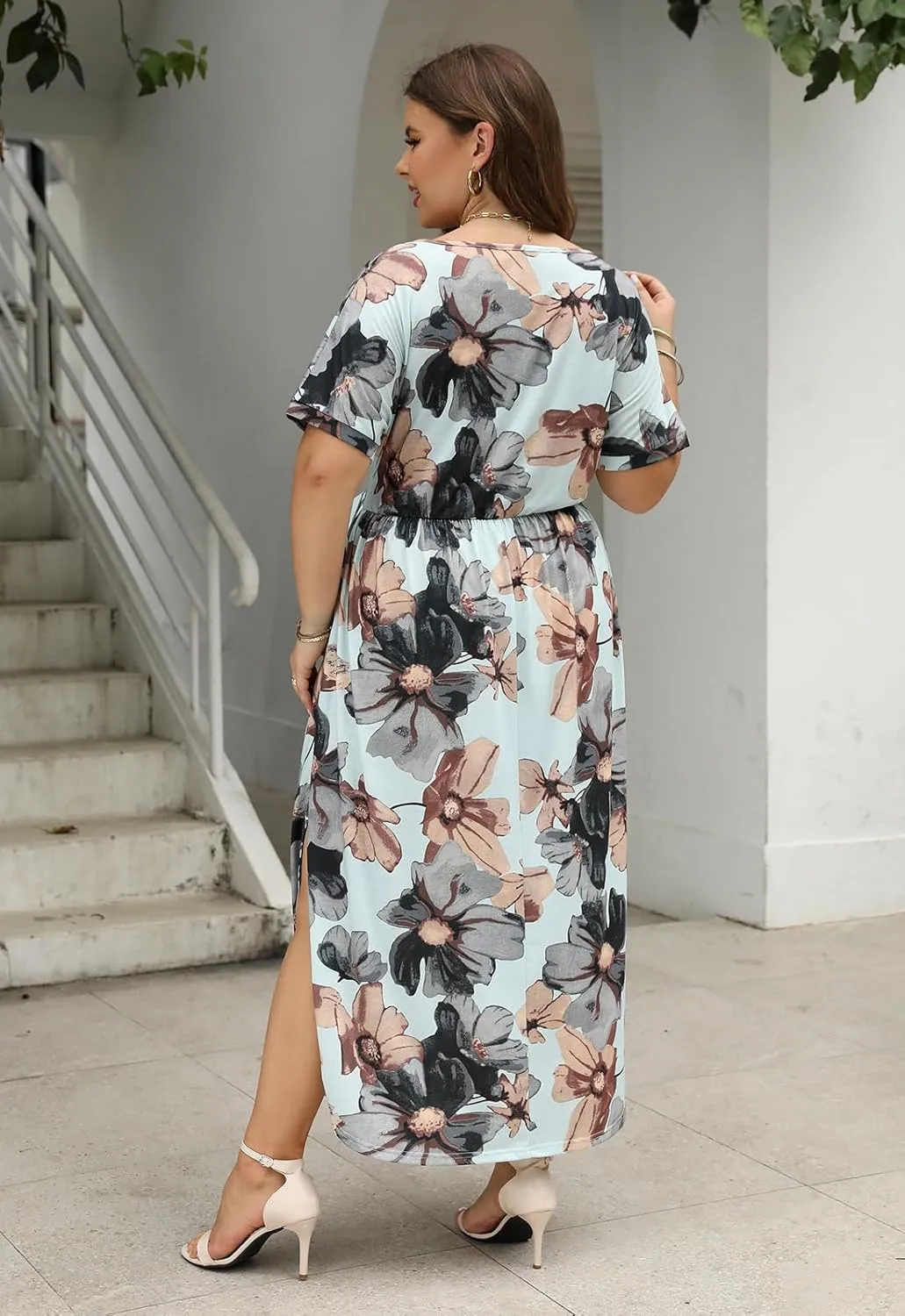 Nemidor Womens Casual Plus Size Tie Waist Slit Long Maxi Dress with Pockets NEM313