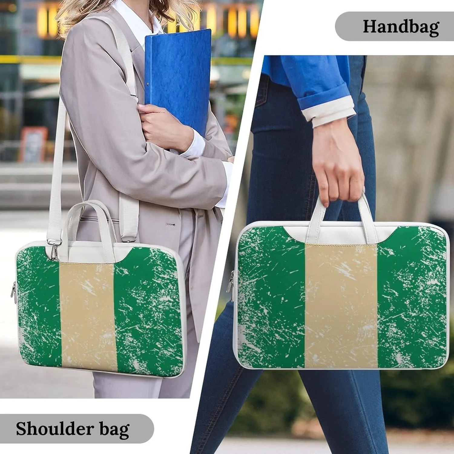Nigeria Vintage Flag Leather Bag Laptop Case Slim Water Resistant Computer Bags with Handle Briefcase for Work