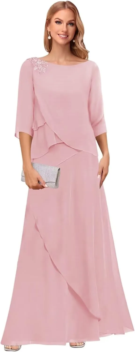 Noras dress Tiered Mother of The Bride Dresses for Wedding with Sleeves Long Formal Evening Dress NO294