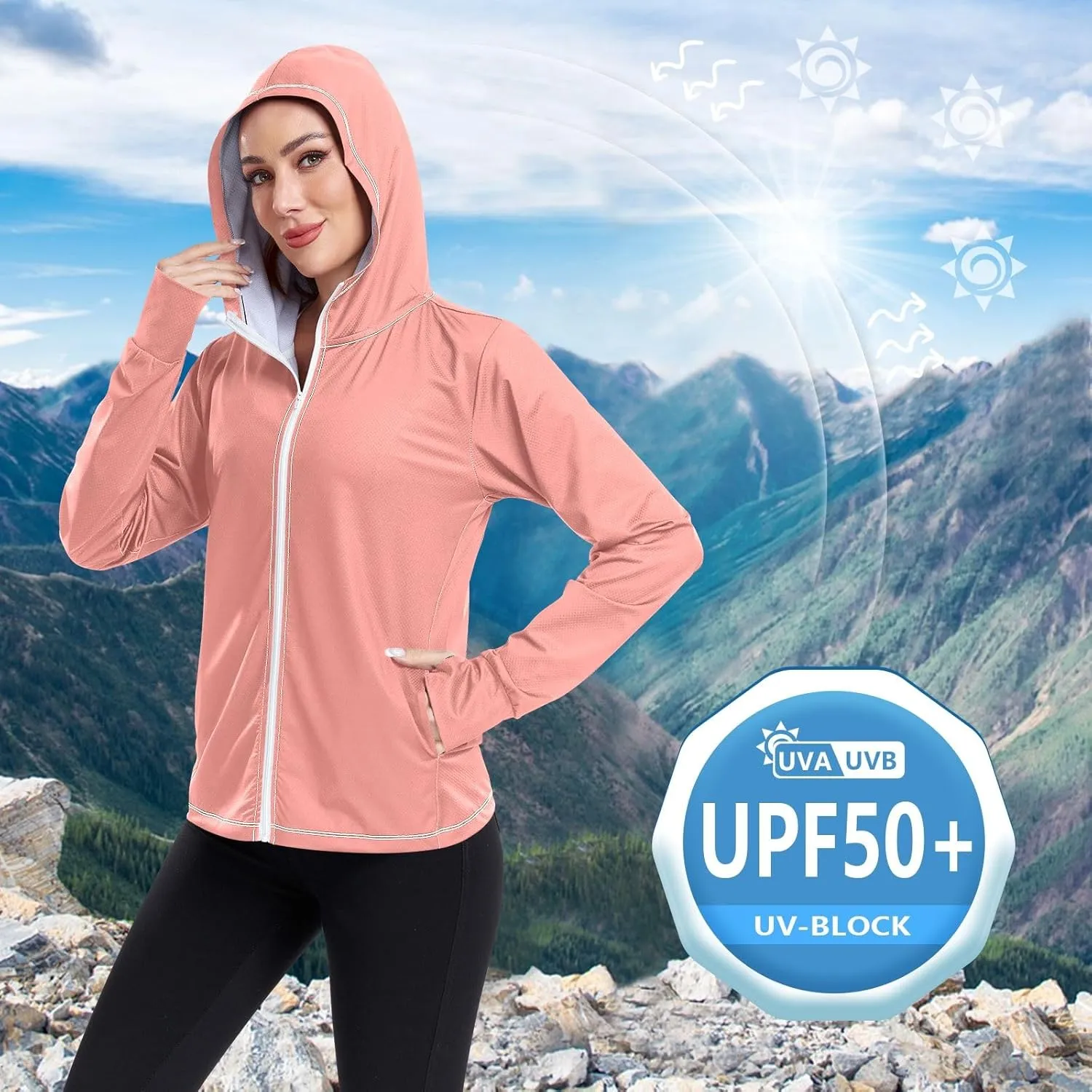 ODAWA Womens Sun Protection Shirts Long Sleeve Sun Shirt Zip Up Hoodie Womens Spf 50 Shirts