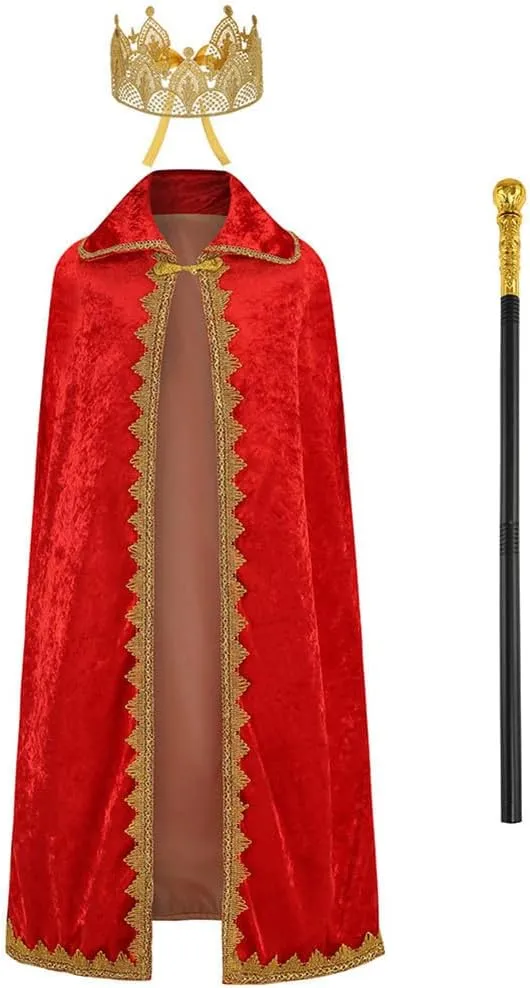 ODIZLI King Costume for Kids Aldult Robe Crown Scepter Set Boys Royal Prince Cape Dress Up Cosplay