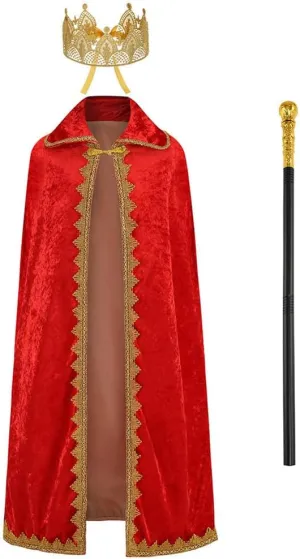 ODIZLI King Costume for Kids Aldult Robe Crown Scepter Set Boys Royal Prince Cape Dress Up Cosplay