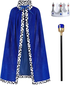 ODIZLI King Costume for Kids Aldult Robe Crown Scepter Set Boys Royal Prince Cape Dress Up Cosplay