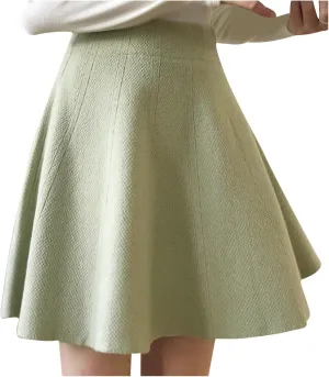 Oplxuo Women's Fall Mini Skirts Knit High Waisted A-Line Short Skirt Solid Color Pleated Club Party Skirts