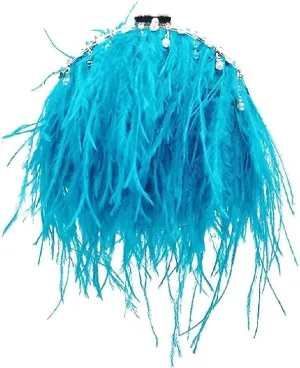Ostrich Evening Bags for Women Feather Women Clutches Evening Ostrich Feather Purse Pearl Feather Clutch Party Peacock Blue
