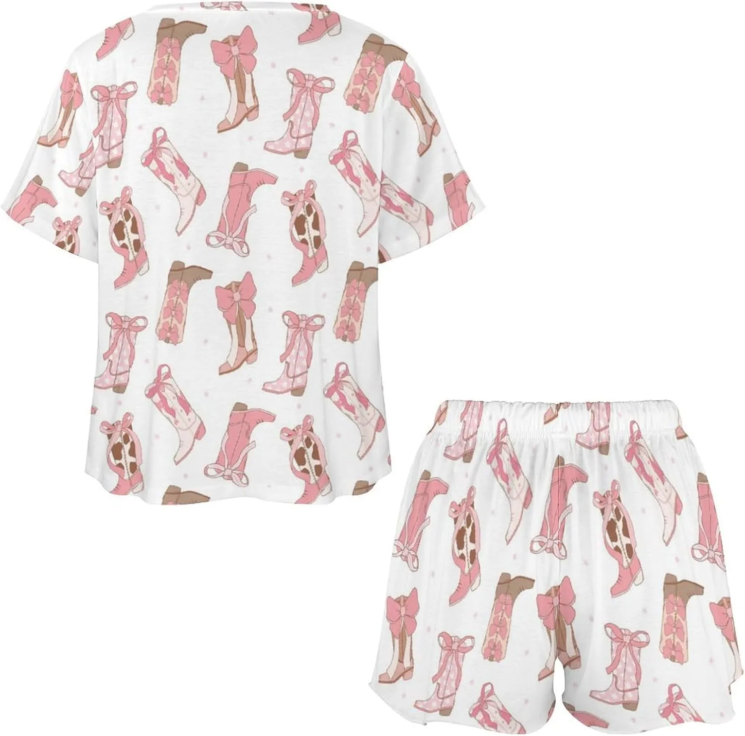 Pajama Set Pink Cowgirl Hats Pj Sets for Woman 2 Piece Short Sleeve Top Shorts Sleepwear with Pockets