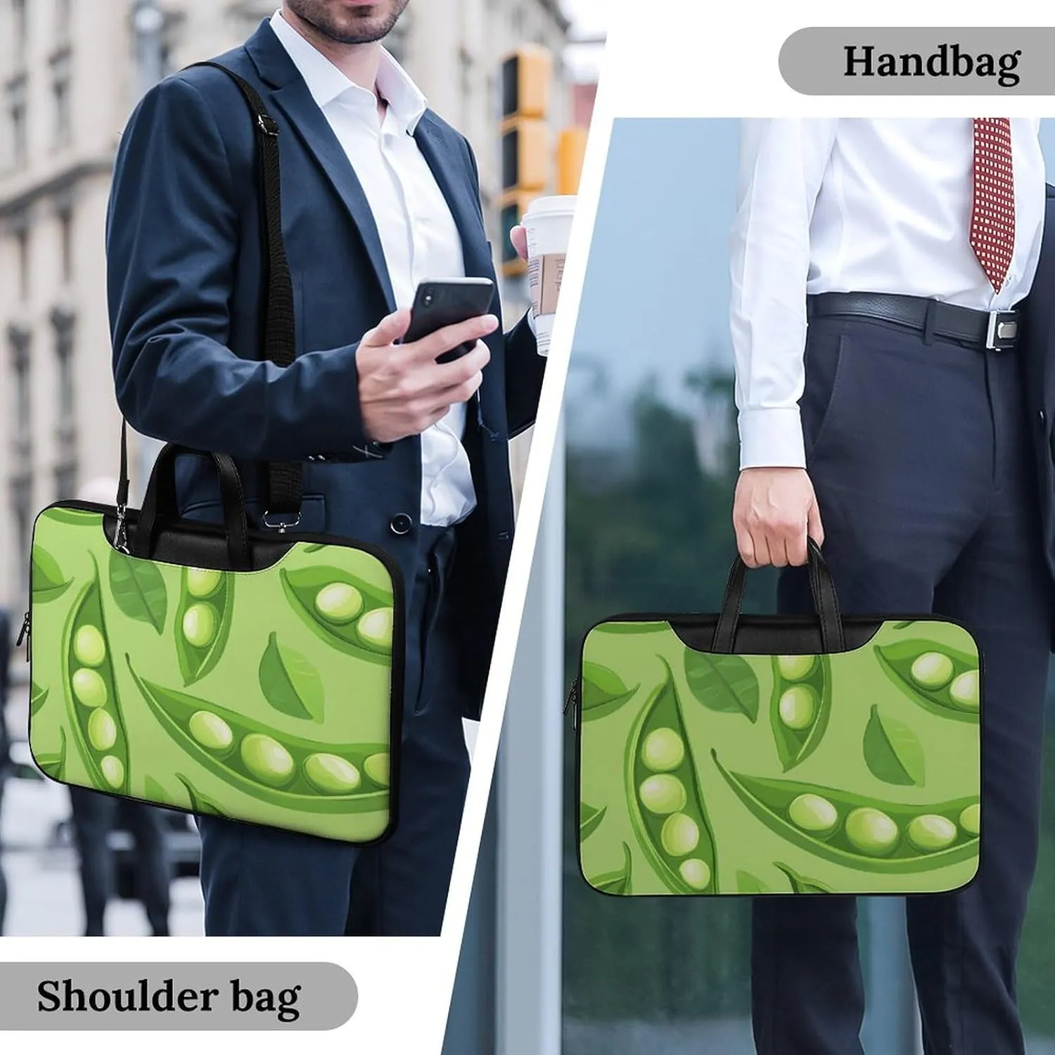 Pea Pod Green Leaves Leather Bag Laptop Case Slim Water Resistant Computer Bags with Handle Briefcase for Work