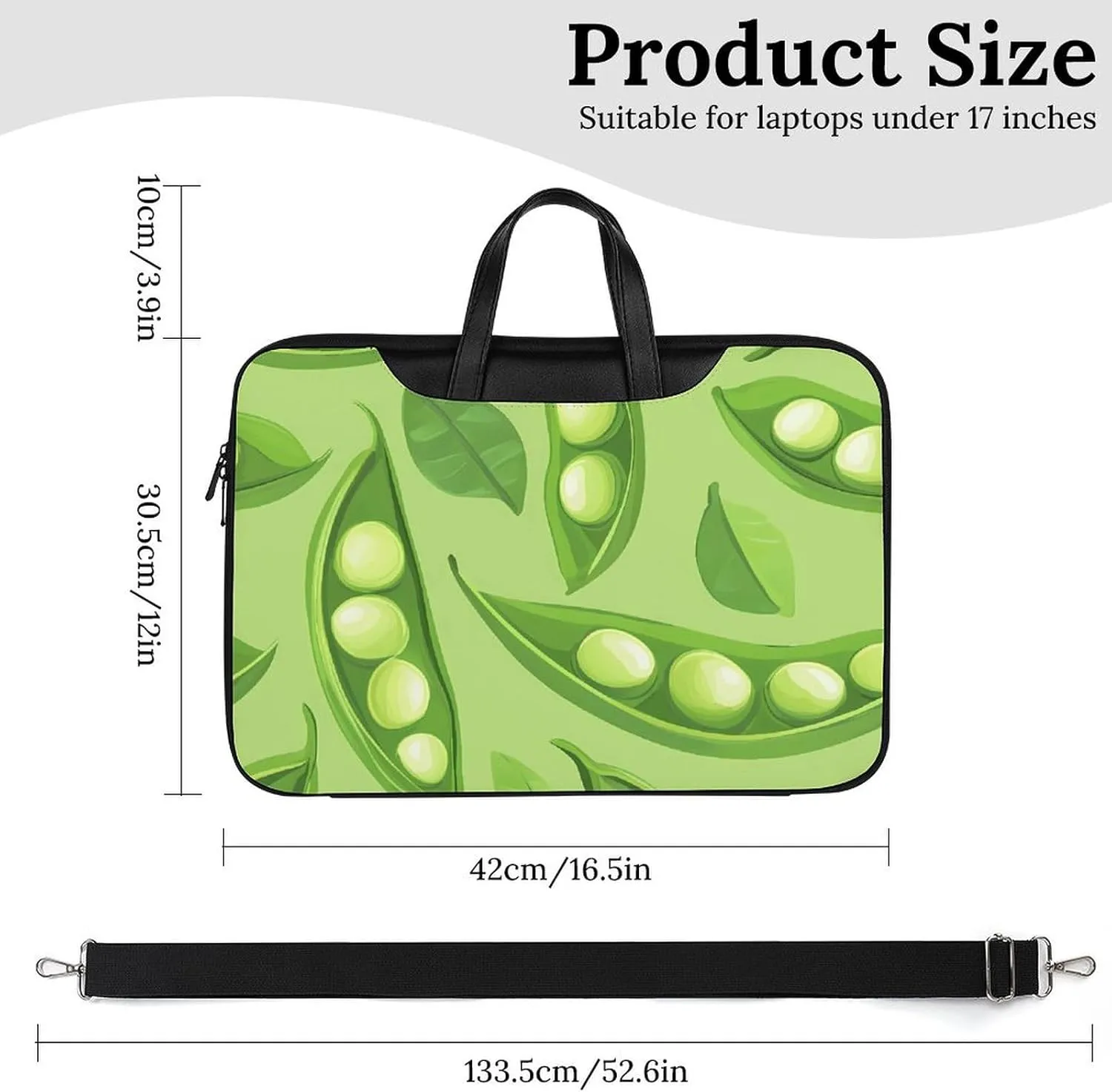 Pea Pod Green Leaves Leather Bag Laptop Case Slim Water Resistant Computer Bags with Handle Briefcase for Work