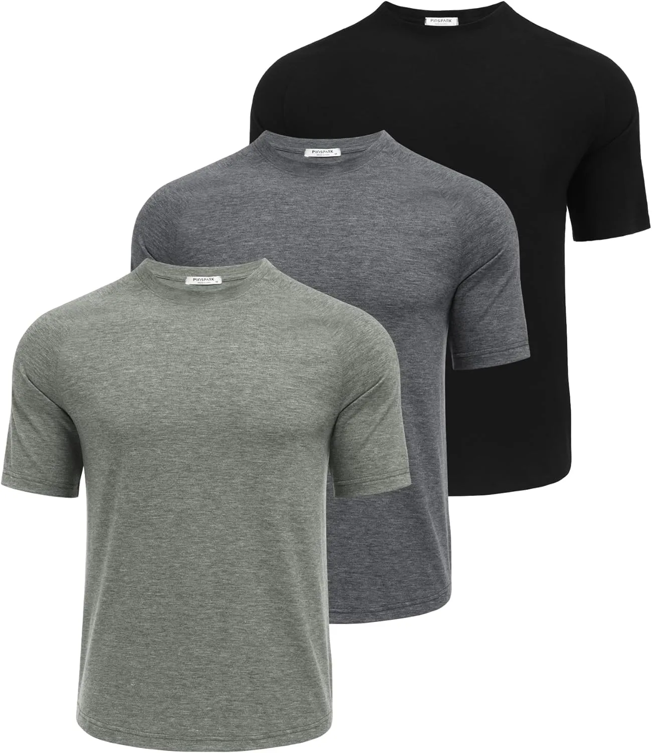 PINSPARK Men's 3 Pack Workout Shirts - Quick Dry Gym Athletic Shirts Moisture Wicking Short Sleeve T Shirts