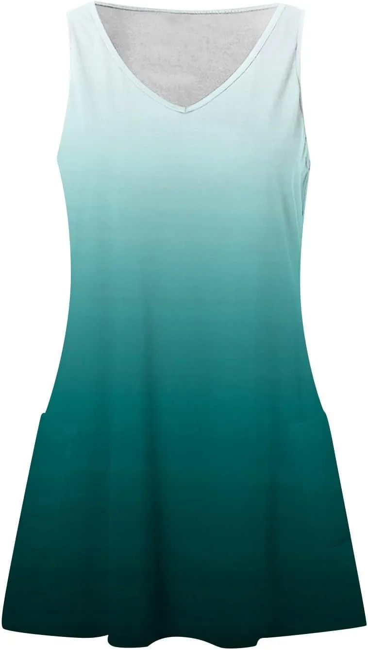Plus Size Sundresses for Women 2025 Short Casual V Neck Sleeveless Tank Dress with Pockets Summer Comfy Boho Beach Dress