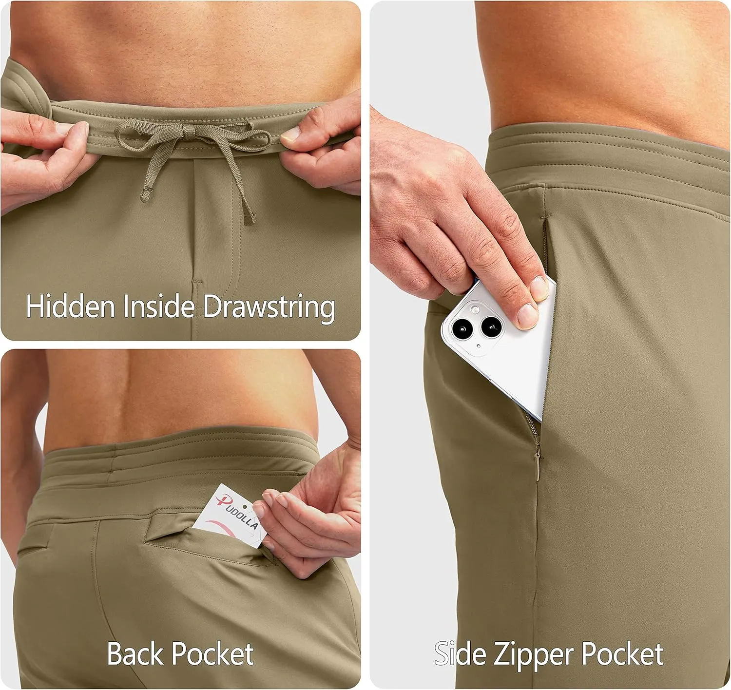 Pudolla Men's Golf Pants Stretch Sweatpants with Zipper Pockets Slim Fit Work Casual Joggers Pants for Men