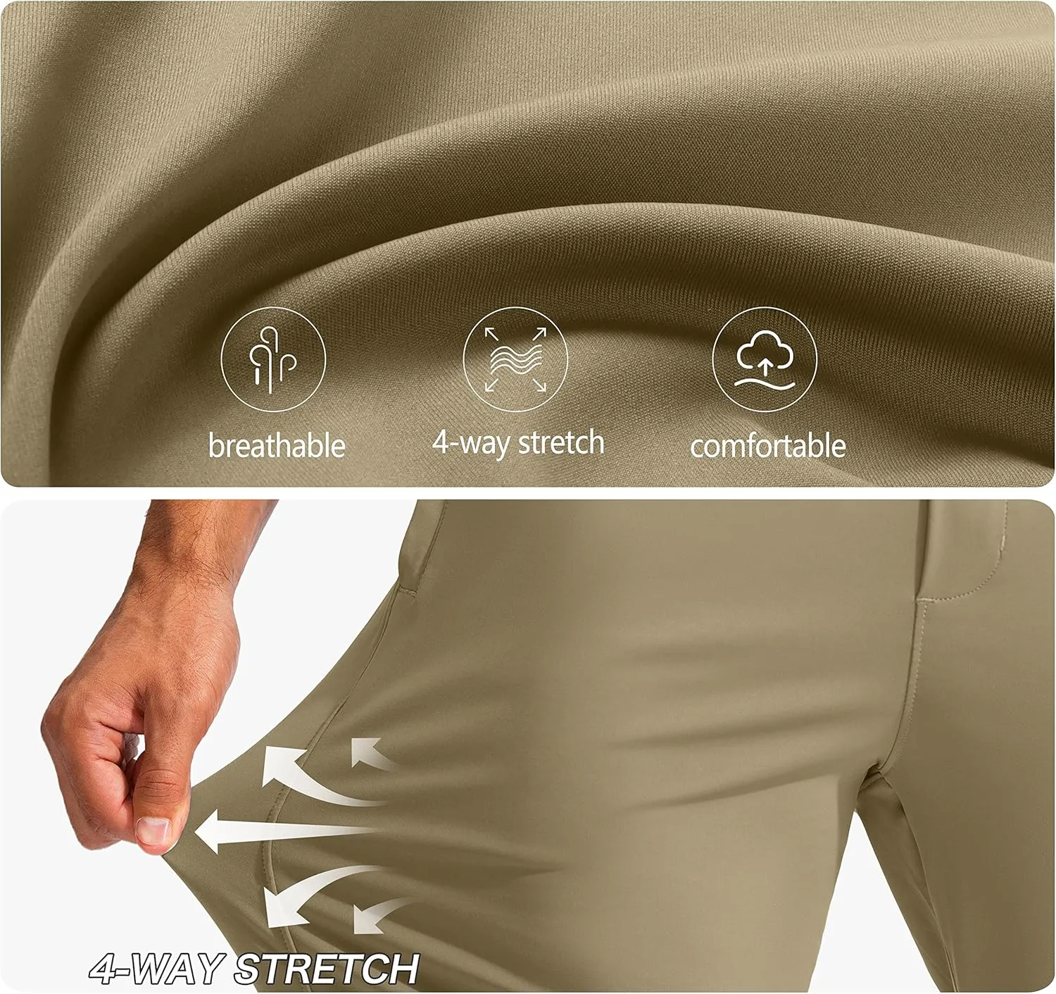 Pudolla Men's Golf Pants Stretch Sweatpants with Zipper Pockets Slim Fit Work Casual Joggers Pants for Men