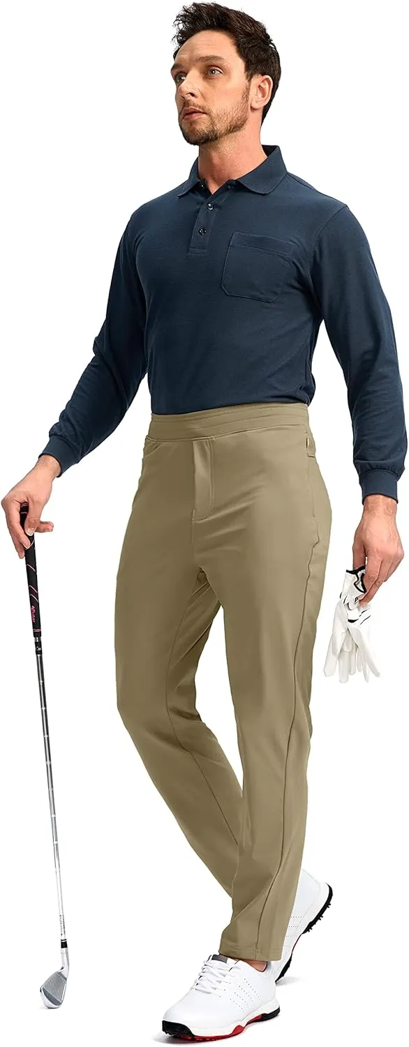 Pudolla Men's Golf Pants Stretch Sweatpants with Zipper Pockets Slim Fit Work Casual Joggers Pants for Men
