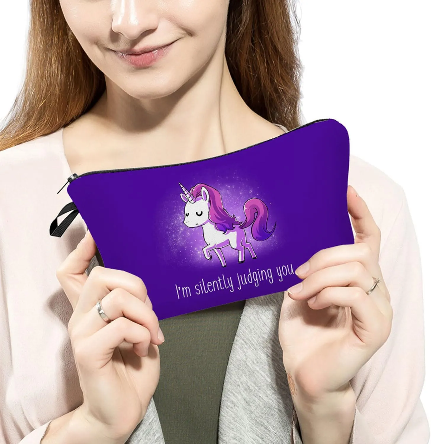 Purple Unicorn Gifts Makeup Bag Cute Small Makeup Organizer Bag Travel Toiletry Zipper Pouch Unicorn Gift Birthday Gift Purple Cartoon Unicorn Cosmetic Bag for Girls Unicorn Lovers