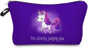 Purple Unicorn Gifts Makeup Bag Cute Small Makeup Organizer Bag Travel Toiletry Zipper Pouch Unicorn Gift Birthday Gift Purple Cartoon Unicorn Cosmetic Bag for Girls Unicorn Lovers