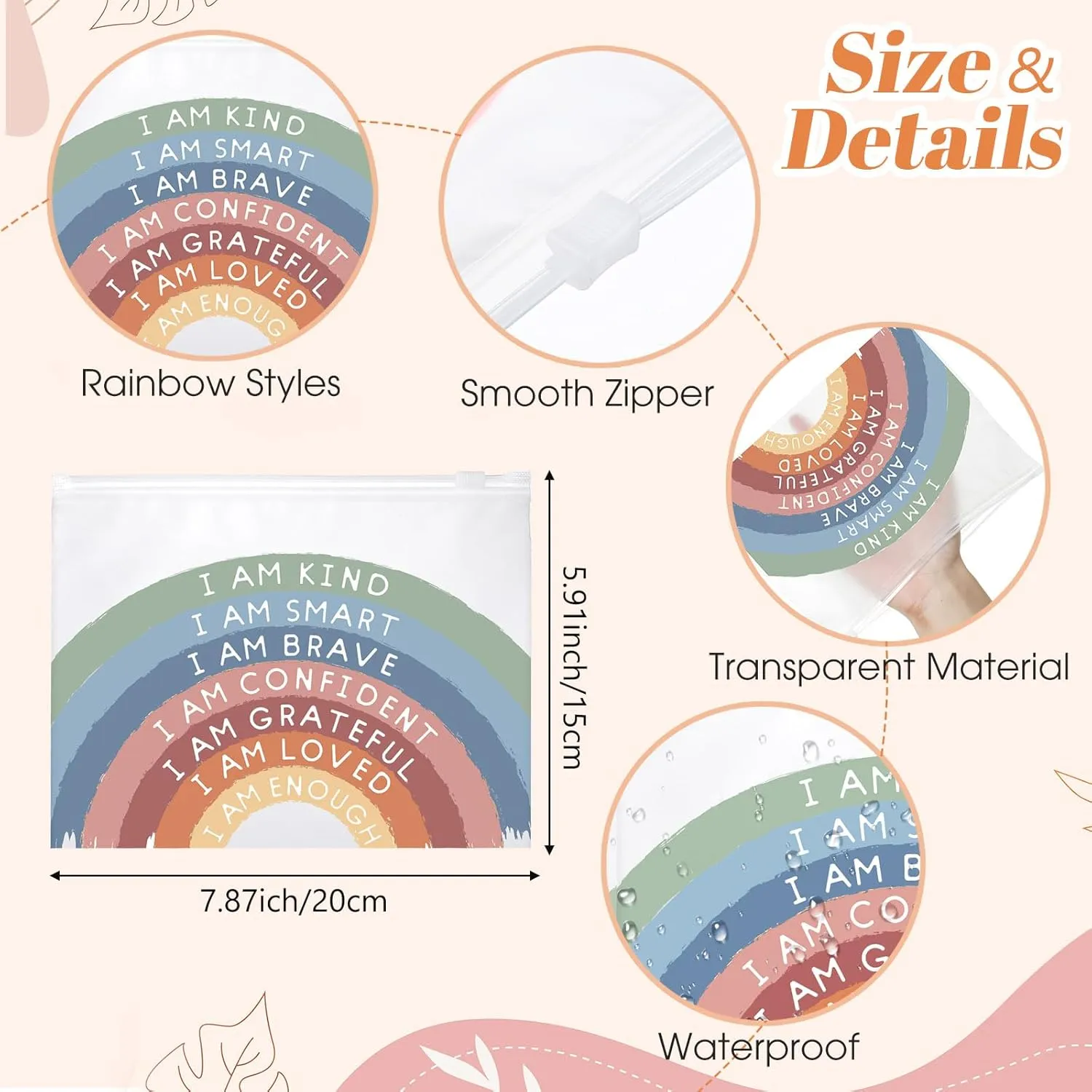 Reginary 100 Pcs Inspirational Gifts for Girls Women Travel Cheer Makeup Bag Bulk Loved Quotes Cosmetic Bags with Zipper Thank You Encouragement Birthday Gift Bag(Inspirational)